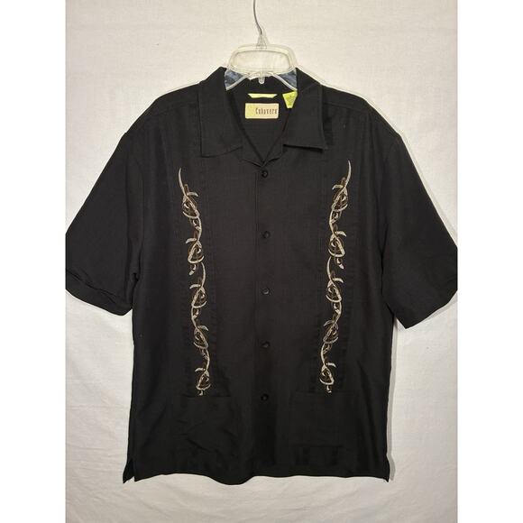 Cubavera Men's Med Black Embroidered Button Down Short Sleeve Shirt. - Picture 1 of 8